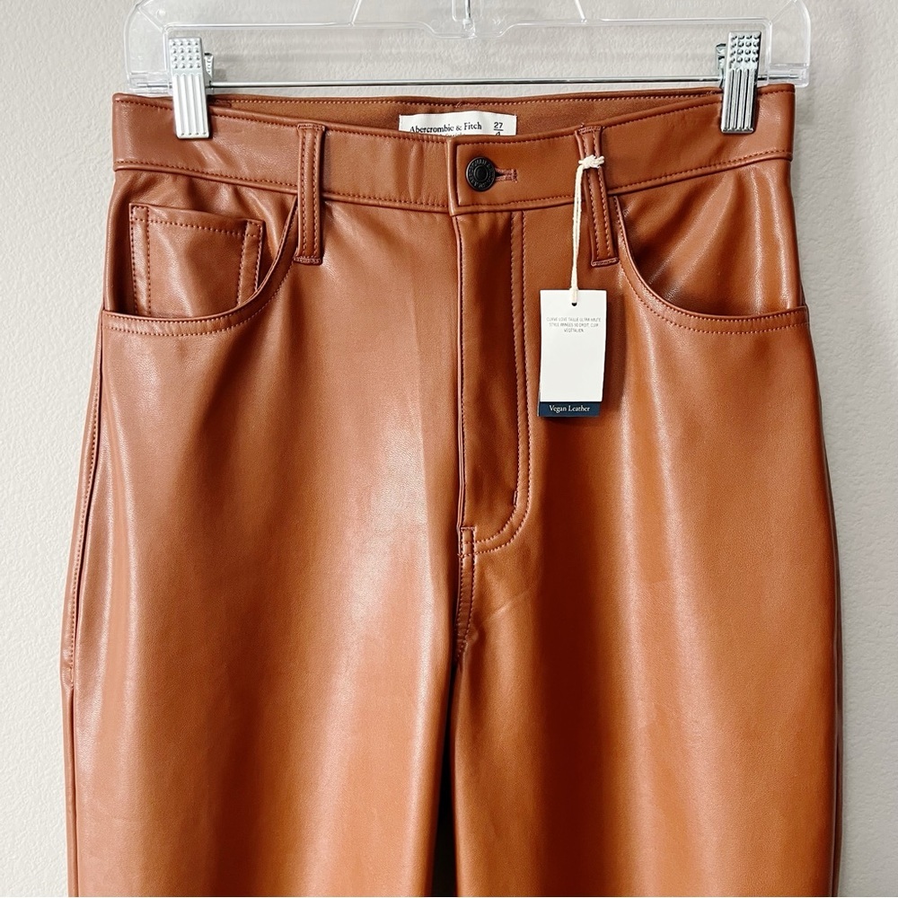 Abercrombie & Fitch Vegan Leather 90s Straight Ultra High Rise Pant Brown 27/4 - Picture 6 of 16
